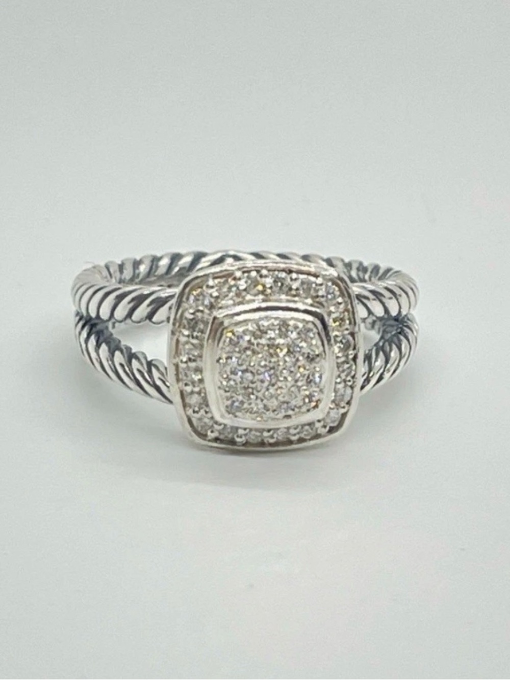 David Yurman petite Albion ladies ring sterling silver pave diamonds size 6